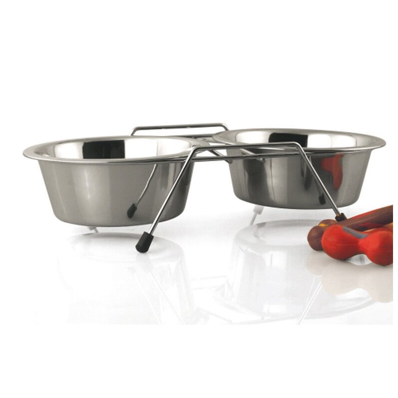 DUVO SOPORTE CON COMEDEROS ACERO 950 ML
